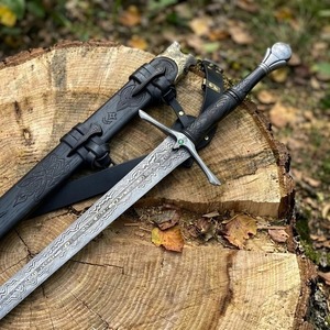 Espada Vikinga de Acero de Damasco con Hoja Recta, Empuñadura de Cuero y Madera, Grado Industrial, Hoja Única, 78cm, Grosor de Hoja de 0.6mm, OEM, para Exteriores - Product Image 2