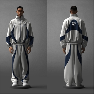 Survêtement en molleton de coton blanc avec panneau bleu uni pour homme - Product Image 5