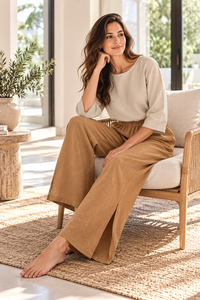 Pantalones de Pijama Largos de Verano para Mujer, de Lino y Algodón, Cintura Elástica, Pierna Ancha, Casuales - Product Image 2