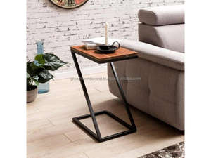 Table d'appoint en bois de manguier massif en forme de Z |   Table de chevet moderne faite à la main avec 2 tiroirs |   Petite table basse pour salon et chambre - Product Image 2