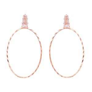 18K Gold Plated Rose Gold Oval Hoop <b>Earrings</b> with <b>Pearl</b> <b>and</b> <b>Diamond</b> Accents - Product Image 2