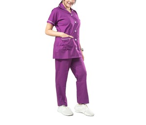 Women's <b>Purple</b> <b>Scrub</b> Set Cotton Polyester Knitted Hospital Uniforms with Needle Detection and Pants Included - Product Image 2