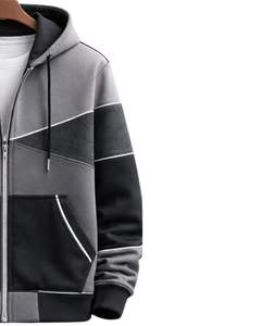 Sweat à capuche zippé personnalisé pour homme, gris et noir contrastés, en molleton de coton, style streetwear décontracté, veste d'hiver, fabricant sur mesure - Product Image 4