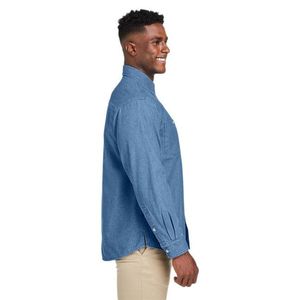 Chemise à manches longues en denim bleu pour homme, 100% coton, coupe classique, col boutonné, séchage rapide et anti-rides - Product Image 2