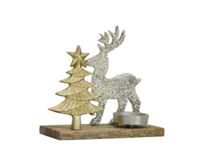 Porte-bougie décoratif en or et argent avec base en bois, centre de table de Noël - Product Image 2