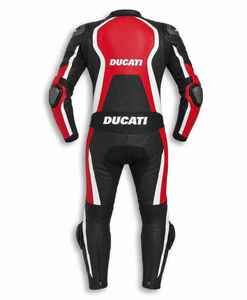 Combinaison de moto en cuir pour homme Ducati, couleur rouge, noir et blanc, fermeture éclair intégrale, respirante, veste en cuir intégral - Product Image 1