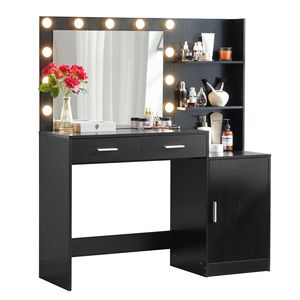 46.4IN Makeup Vanity Desk with Mirror Lights 3-Level Dresser 2 Large Vertical Organizers 2 Large Drawers <b>Dressing</b> <b>Table</b> <b>Storage</b> - Product Image 5