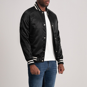 Custom Men Black Satin Varsity <b>Jacket</b> Classic Baseball Bomber <b>Jacket</b> Snap Button Shiny Silk Letterman <b>Jacket</b> Contrast Stripe - Product Image 2