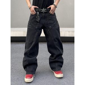 2025 hommes Y2K Baggy Hip Hop jean coupe ample avec sutures irrégulières jambe large et poches pantalon en jean confortable - Product Image 5