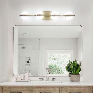 Lampada da Bagno LED Minimalista Dorata da 28 Pollici, 4 Luci, Montaggio a Parete, Illuminazione Decorativa con Paralumi in Acrilico Effetto Sabbia Cristallina - Product Image 3