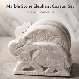 Juego de 6 Posavasos de Mármol Blanco con Diseño Clásico de Elefante, Calidad de Exportación, Beads Art - Product Image 3