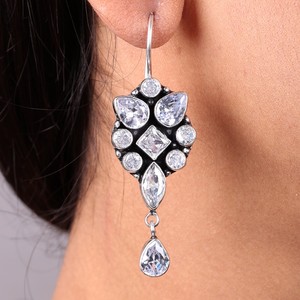 Fabricante Verificado, Venta al por Mayor, Pendientes de Moda para Mujer, Chapados en Plata Antigua, con Múltiples Piedras, para Fiestas |   Venta Directa de Fábrica - Product Image 4