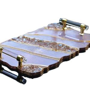 Perfume Tray <b>for</b> Reasonable Price High Quality Light Pink Color & Golden Epoxy Resin Tray <b>for</b> Home Hotel & Gifted - Product Image 1