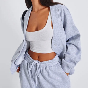 Custom Women's 2 Piece Knitted <b>Lounge</b> Set V Neck Button Cardigan <b>Wide</b> <b>Leg</b> <b>Pants</b> Solid Gray Loose Fit Loungewear Tracksuit - Product Image 2