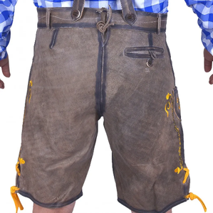 Men's Gray Lederhosen Bavarian <b>Shorts</b> Yellow Embroidery High Waist Casual Woven Breathable Eco-Friendly Waterproof Front Logo - Product Image 4