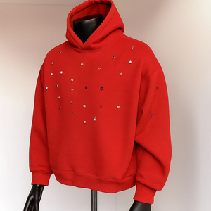 เสื้อฮู้ดซิปเต็มตัวประดับเพชร ผ้าเจอร์ซีย์หนานุ่ม 100% ผ้าฝ้าย สำหรับฤดูหนาว ขนาดสั่งทำได้ รับผลิตแบบ OEM สไตล์สตรีทแวร์วิบวับ สำหรับผู้ชาย - Product Image 2