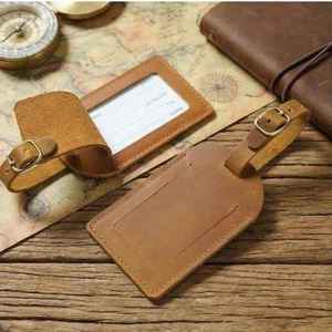 Étiquette de bagage en cuir véritable personnalisable avec logo, idéale pour les voyages et l'aéroport, ajustable - Product Image 1