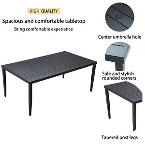 Ember Black 40"x70" Aluminum Patio Dining <b>Table</b> with Tapered <b>Feet</b> and Umbrella Hole <b>for</b> Outdoor Outdoor Use - Product Image 3