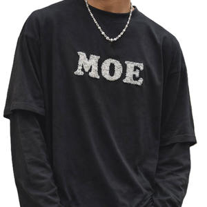 เสื้อยืดผู้ชายสไตล์เลเยอร์ 100% ผ้าฝ้าย ทรงหลวม ไหล่ตก ปักลายเชนีล รับผลิตแบบ OEM จำนวนมาก - Product Image 3