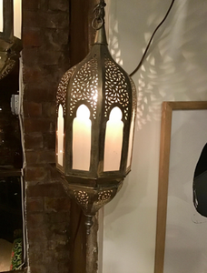 Handmade Modern Moroccan <b>Brass</b> Hanging <b>Lantern</b> Pendant Light with White Glass Metal Ceiling Lamp for Home Hotel Christmas Decor - Product Image 2