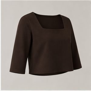 Womens Dark Brown Square Neck Elbow Sleeve <b>Cropped</b> Slim <b>Fit</b> <b>T</b> <b>Shirt</b> WTS-0108 - Product Image 4