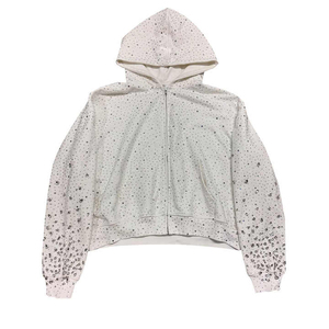Unisex Bomber <b>Jacket</b> 100% Cotton with Sequins Dot Print Zipper Closure Regular Length Casual Winter Wear Anti-Pilling Acid Wash - Product Image 2