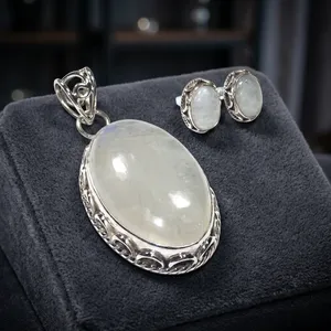 Sterling Silver rainbow Moonstone Silver Jewelry Sets Trendy Gemstone Natural Minimalist Unique Artisan Charm at wholesale price - Product Image 4