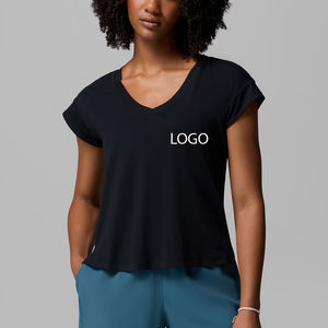Colección de Verano, Camiseta de Cuello en V para Mujer, Logotipo Personalizado, Elástica Premium, Corte Regular, Ecológica, 100% Algodón, Servicio OEM, Venta al Por Mayor - Product Image 1