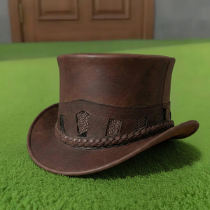 Premium quality custom made Handmade Brown Leather <b>Steampunk</b> <b>Top</b> <b>Hat</b> Victorian Gothic Costume Cosplay <b>Hat</b> - Product Image 2