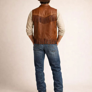 <b>Mens</b> Western Leather Fringe Vest Sleeveless Cowboy <b>Jacket</b> <b>Suede</b> Tassel Motorcycle Rodeo Festival OEM Premium OEM Apparel - Product Image 2