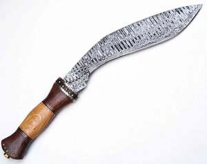 Cuchillo utilitario curvo de acero de Damasco hecho a mano con mango segmentado de madera de olivo natural y palisandro oscuro, grado DIY, personalizable OEM - Product Image 1