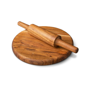 Juego de chakla y belan de madera maciza hecho a mano, ideal para roti, chapati, puri, paratha, base de repostería, masa de pizza y panes planos. - Product Image 1