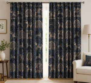 Luxury Elephants And Deer Velvet Blackout Curtain Each Panel Art Nouveau Inspired <b>Window</b> Treatment Soft Decorative Wildlife - Product Image 1