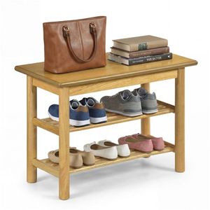Natural Rubberwood 3-Tier Shoe Rack Bench 24\" Capacity Entryway Storage Furniture 485LBS Load Limit - Product Image 2