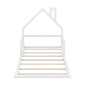 Letto singolo bianco per bambini con testiera a forma di casetta, design ispirato ai pavimenti in legno - Product Image 6