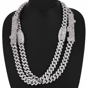 Colliers de luxe en or blanc 14 carats avec diamants de laboratoire pour hommes, chaîne cubaine hip-hop étincelante, design personnalisé avec lettres, cadeau en rhodium - Product Image 4
