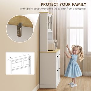 Mobile dispensa moderno bianco da 71 pollici con piano d'appoggio ampio e ripiani regolabili, armadio dispensa alto 71 pollici - Product Image 6
