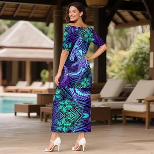 Vestido Puletasi Polinesio para Mujer, Vestido Samoano de Manga Corta con un Hombro Descubierto, Vestido Maxi de 2 Piezas - Product Image 4