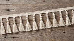 Bohemian Cotton <b>Tassel</b> Fringe Trim with Pearl Beads for Curtains Home Decor and Furnishing - Product Image 2