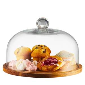 Support de service à dessert en bois avec couvercle en verre, écologique et compatible lave-vaisselle - Product Image 1