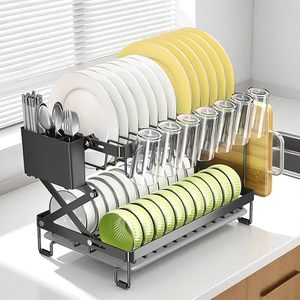 <span class=keywords><strong>Scolapiatti</strong></span> a 2 livelli con portaposate e portabicchieri, pieghevole, per cucina - Product Image 1