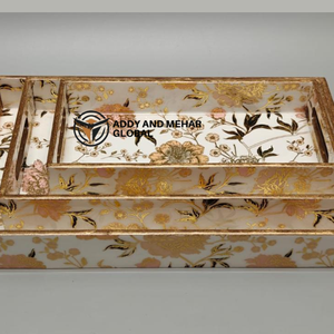 Juego de 3 bandejas de servir geométricas blancas – Bandejas decorativas de MDF y papel para una decoración y presentación elegantes del hogar - Product Image 5