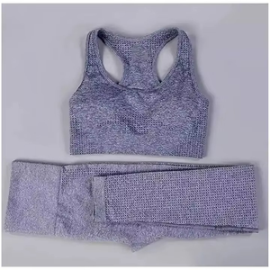 Women Yoga Set Solid Color Racerback <b>Crop</b> Top High Waist Full Length <b>Leggings</b> Seamless Spandex Polyester - Product Image 6