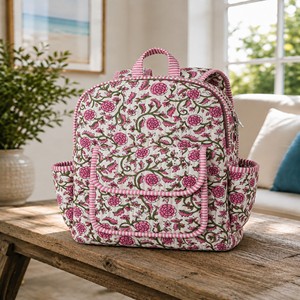 Bohemian Quilted Cotton <b>Backpack</b> Floral Design Girl's School and Travel <b>Backpack</b> Handmade Custom <b>Toddler</b> Picnic Bag for Gifts - Product Image 4