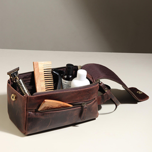 Genuine Leather Toiletry Bag Mens Dopp <b>Kit</b> Travel Wash Bag <b>Shaving</b> <b>Kit</b> Pouch Waterproof Lining Custom Factory TYG-0131 - Product Image 3
