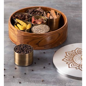 Handcrafted Mango Wood <b>Spice</b> <b>Box</b> with Inlay Design - Wholesale from Moradabad - Product Image 1