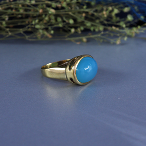 Oval Chalcedony Gemstone <b>Ring</b> | 14K Gold Plated Brass Bezel Set Bohemian Style <b>Statement</b> <b>Ring</b> - Product Image 3