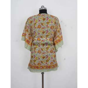 Nuevo Vestido Kaftán de Tela de Algodón Ecológica Hecho a Mano, Estilo Bohemio, Transpirable, con Estampado a Bloque, Kimono Largo - Product Image 6