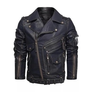 เสื้อแจ็คเก็ตหนังผู้ชายสไตล์คาเฟ่เรเซอร์ - หนังวัวแท้ - Product Image 1