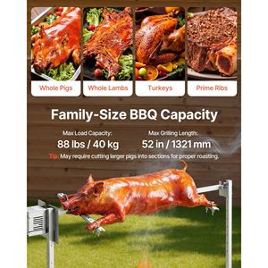 8-Level Height Electric Rotisserie Grill Kit 88 Lbs Load Capacity 38 AC120V <b>BBQ</b> Grills with 120V 38" Rotisseries Kit - Product Image 3